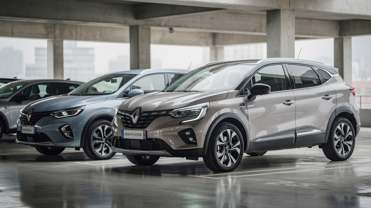 Alignement de plusieurs SUV récents dans un parking urbain moderne, avec trois modèles mis en avant au premier plan sous une lumière douce et naturelle.